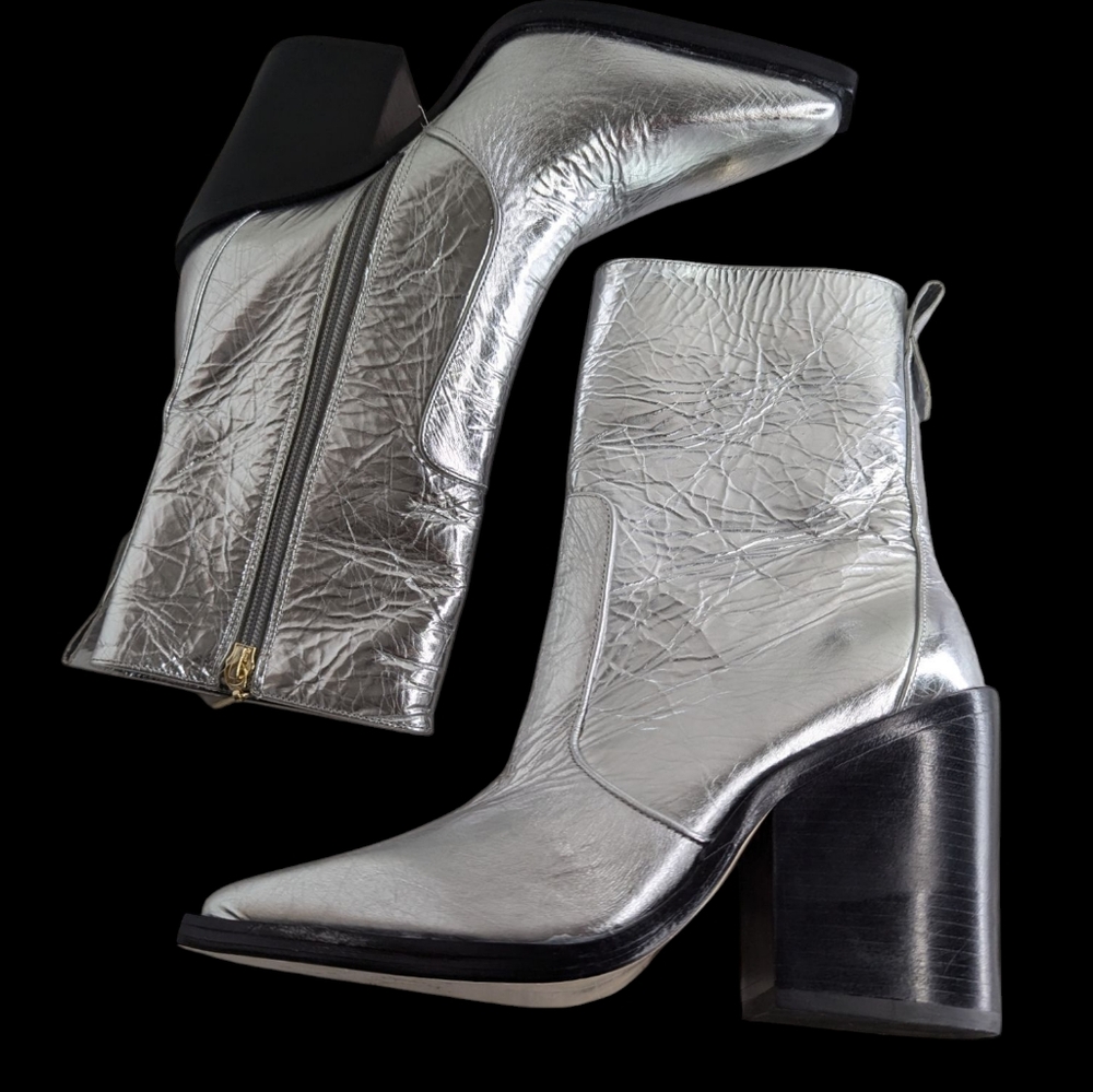 LARROUDE JAMES CRINKLED SILVER METALLIC Ankle Boots... Size 6 - Picture 9 of 11